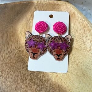 Pink Beaded Leopard Star Sunglasses Earrings - Stud with acrylic drop